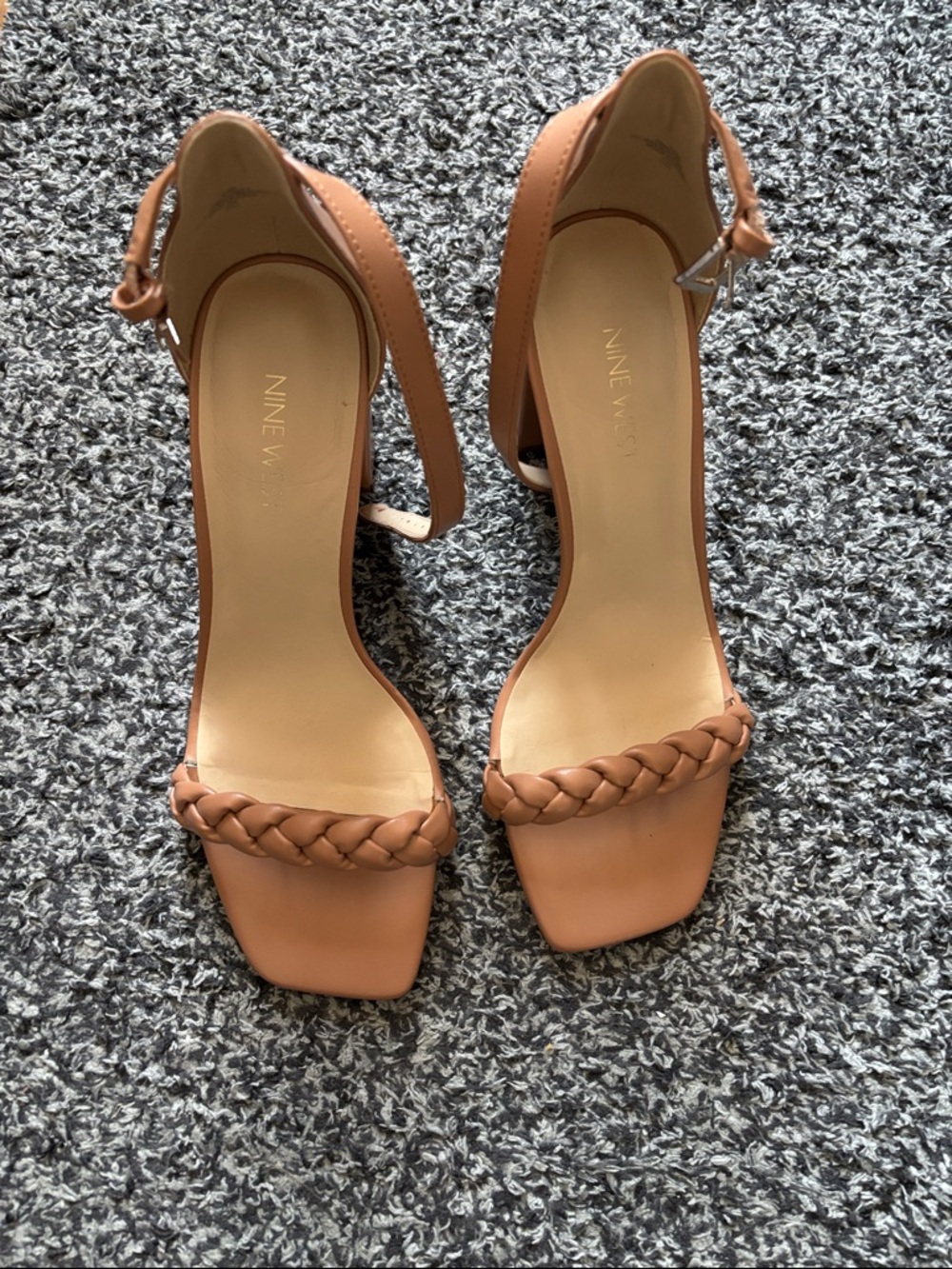 Nine West Tan Braided Strap Block Heel Sandals